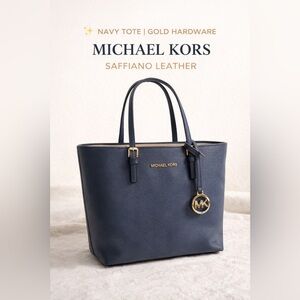 Michael Kors Navy Jet Set Travel Tote Gold Hardware